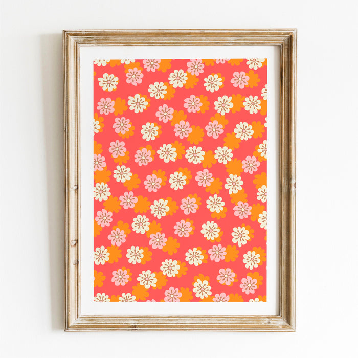 Pink Orange Flower Market Digital Download, 70s Style Poster, 60s Flower Print, Orange Pink Decor, Dorm Room Wall Art, Printable set of 3