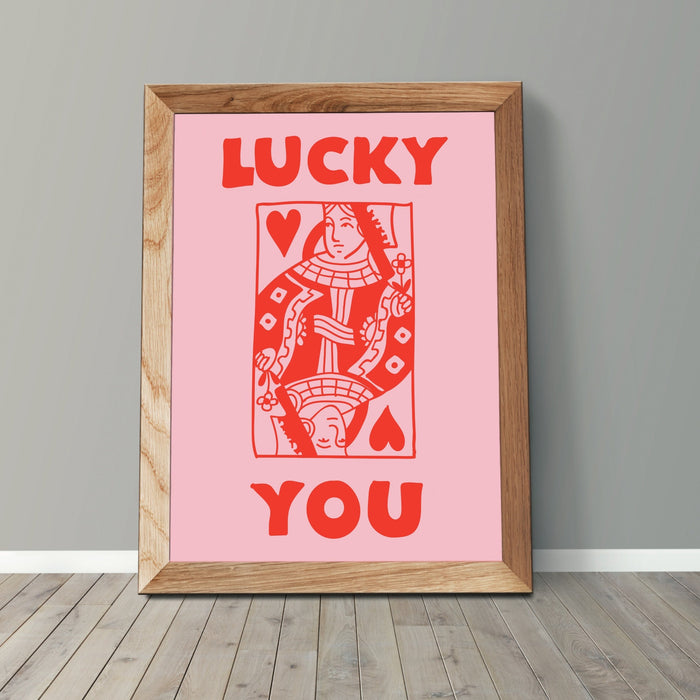 Retro Trendy Aesthetic Wall Art, Trendy Retro Wall Print | Colorful Boho Wall Art | Orange and Pink Poster | Lucky You Wall Art, Lucky You