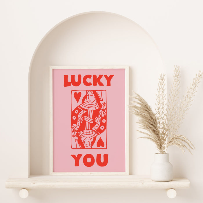 Retro Trendy Aesthetic Wall Art, Trendy Retro Wall Print | Colorful Boho Wall Art | Orange and Pink Poster | Lucky You Wall Art, Lucky You