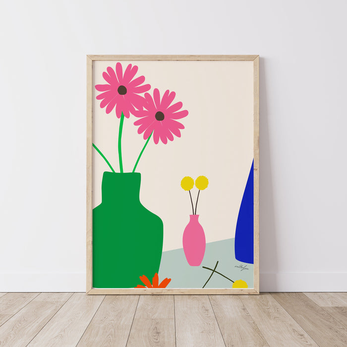 The Flower Stall No. 2 Art Print, Digital Download, Minimalist Colorful Flower Vase Art Print, Plant Art Print, Botanical Poster