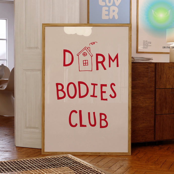 Dorm Bodies Club Red Typography Minimalist Digital Print Trendy Wall Art Apartment Aesthetic Printable Aesthetic Dorm Room Gift, 1 Print