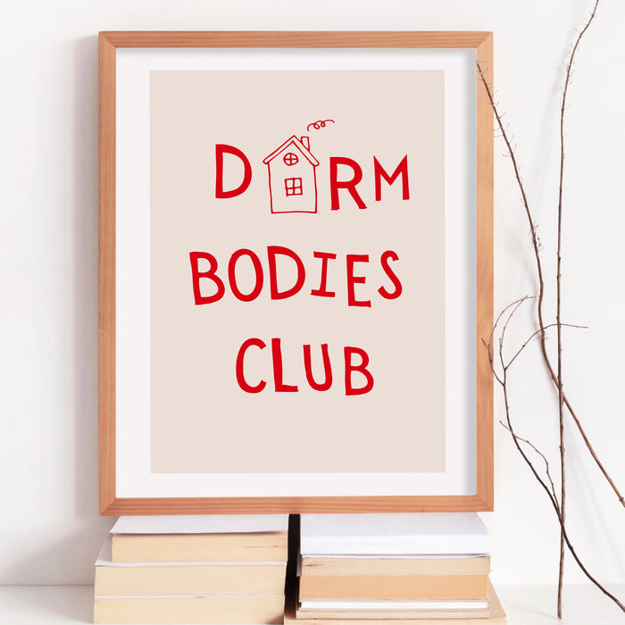 Dorm Bodies Club Red Typography Minimalist Digital Print Trendy Wall Art Apartment Aesthetic Printable Aesthetic Dorm Room Gift, 1 Print