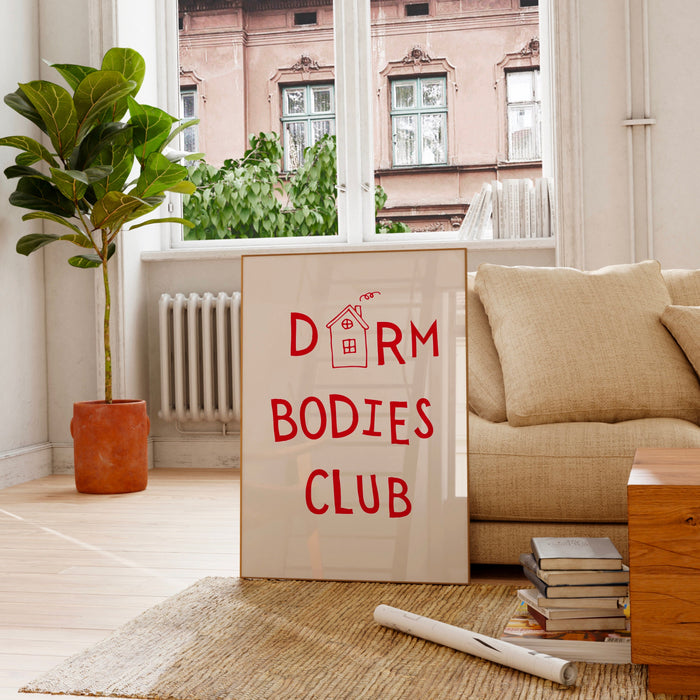 Dorm Bodies Club Red Typography Minimalist Digital Print Trendy Wall Art Apartment Aesthetic Printable Aesthetic Dorm Room Gift, 1 Print