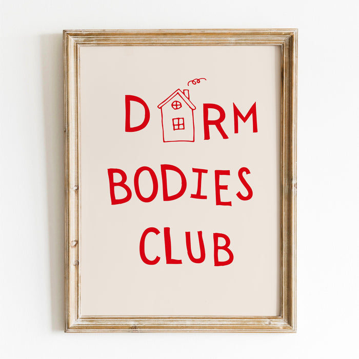 Dorm Bodies Club Red Typography Minimalist Digital Print Trendy Wall Art Apartment Aesthetic Printable Aesthetic Dorm Room Gift, 1 Print