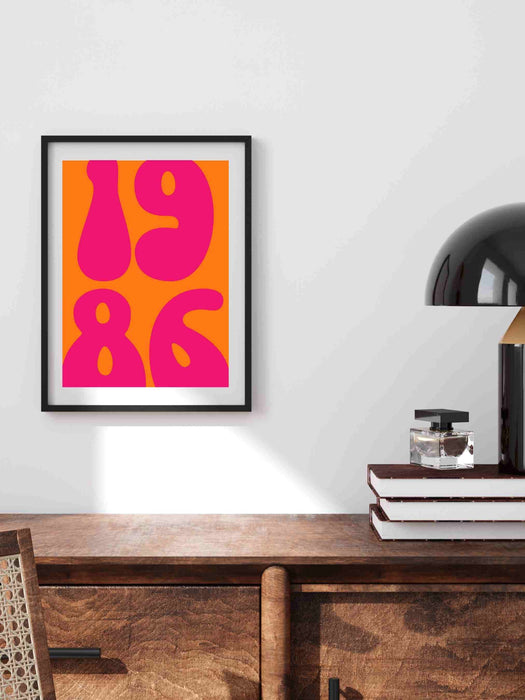 Printable Custom Year Retro Orange and Pink Art Print/Poster/Wall Decor - Digital Download Retro Trendy Aesthetic Wall Art, Custom  Print