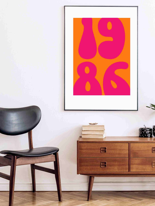 Printable Custom Year Retro Orange and Pink Art Print/Poster/Wall Decor - Digital Download Retro Trendy Aesthetic Wall Art, Custom  Print