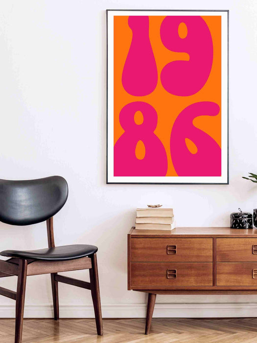 Printable Custom Year Retro Orange and Pink Art Print/Poster/Wall Decor - Digital Download Retro Trendy Aesthetic Wall Art, Custom  Print