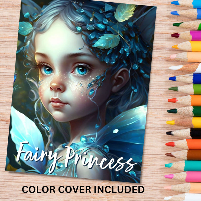 Delicate Fairy Princess Coloring Page | Fantasy Coloring Book, Adult kids, Instant Download - Grayscale Coloring Page - Gift, Printable PDF