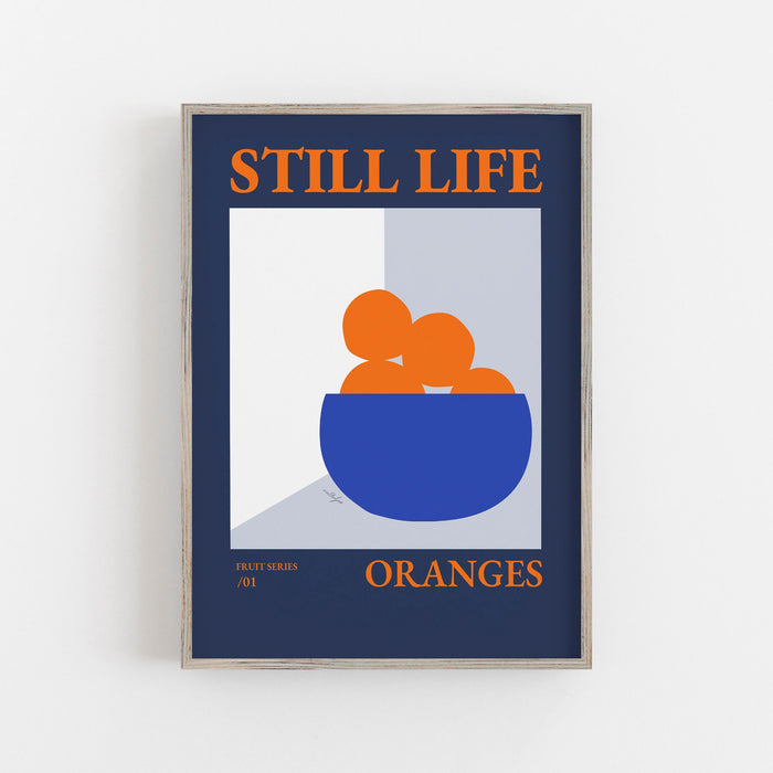 Still Life with Oranges In a Fruit Bowl Poster Print