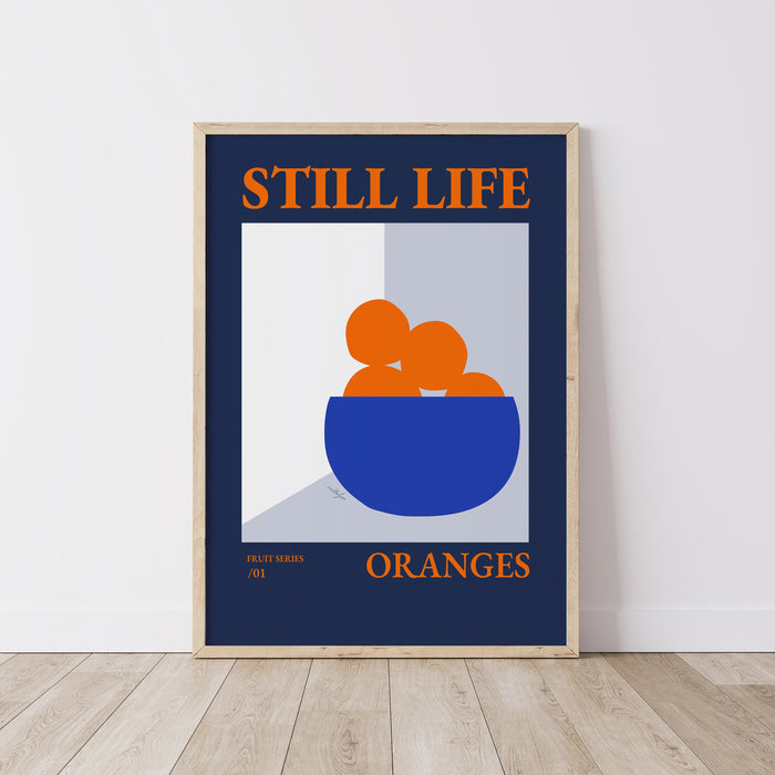 Still Life with Oranges In a Fruit Bowl Poster Print