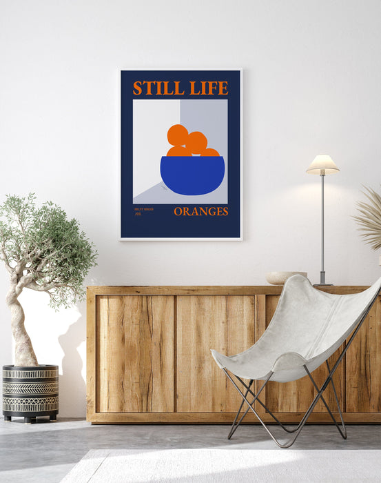 Still Life with Oranges In a Fruit Bowl Poster Print