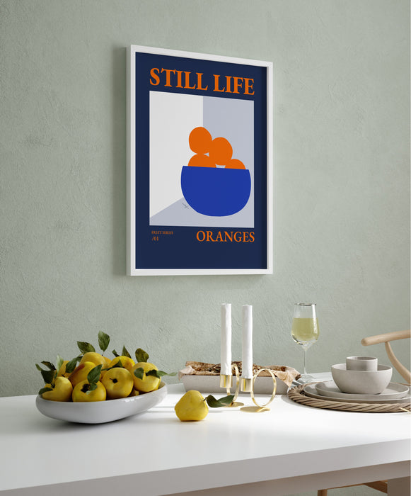 Still Life with Oranges In a Fruit Bowl Poster Print