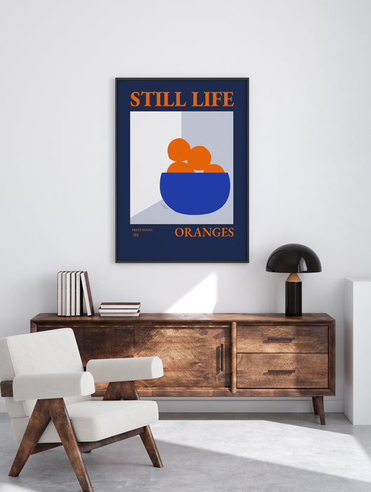 Still Life with Oranges In a Fruit Bowl Poster Print