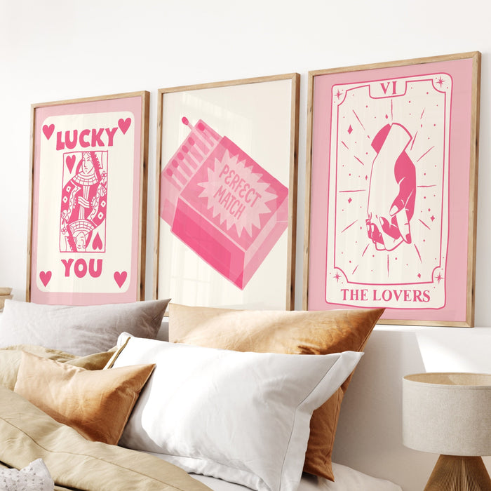 Trendy Retro Wall Art Bundle of 9, Retro Trendy Aesthetic Print,Lucky You Poster, Pink Cream Ace Card Poster,Trendy Art,Funny Art, Digital