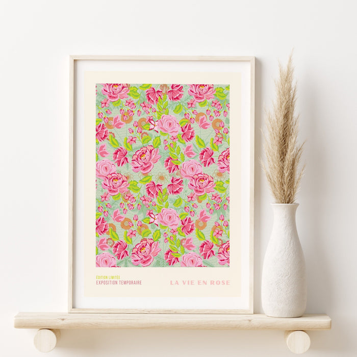 Pink Green Flower Market Digital Download Print, 70s Style Poster, 60s Flower Print, Pink Orange Decor, Pink Green Wall Art, Printable Art