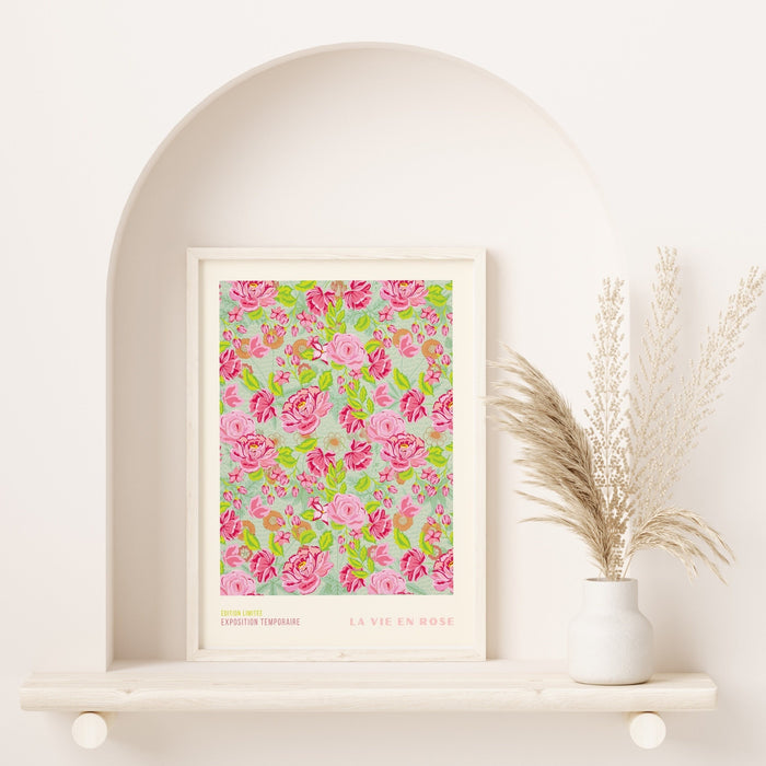 Pink Green Flower Market Digital Download Print, 70s Style Poster, 60s Flower Print, Pink Orange Decor, Pink Green Wall Art, Printable Art