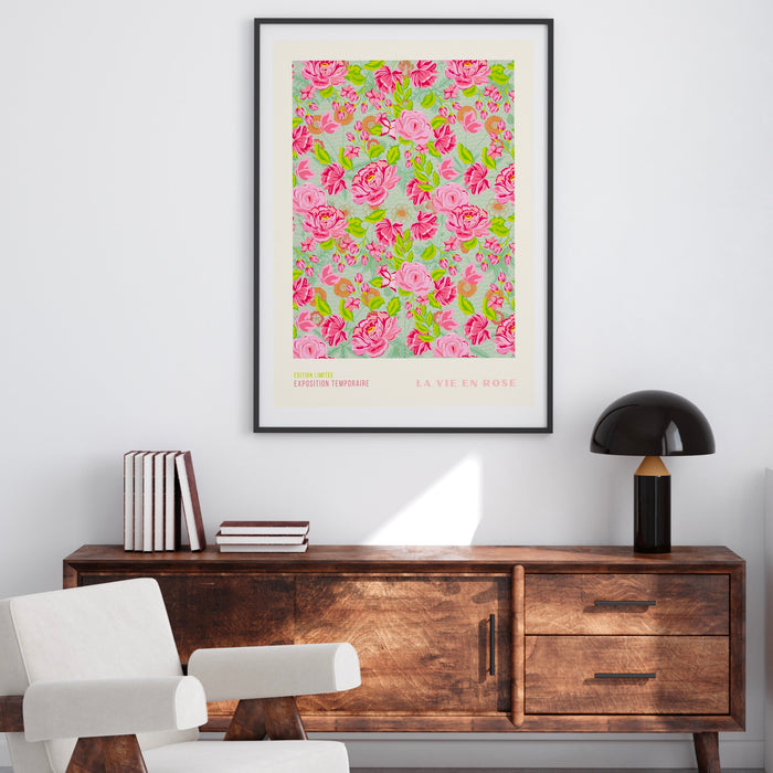 Pink Green Flower Market Digital Download Print, 70s Style Poster, 60s Flower Print, Pink Orange Decor, Pink Green Wall Art, Printable Art