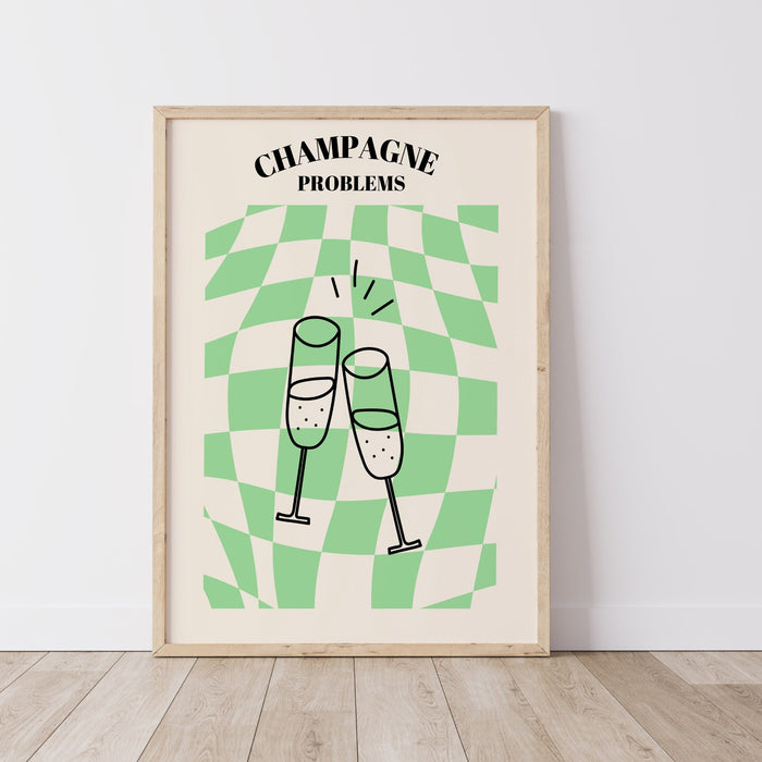 Champagne Problems,Swiftie Gift,Funky checkered wavy Poster,Retro Print , Retro,Disco Ball Decor,70's Preppy poster ,Minimalist, green y2k