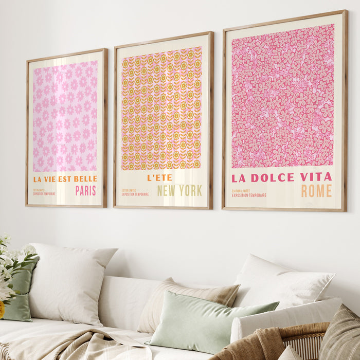 Pink Orange Flower Market Digital Download, 70s Style Poster, 60s Flower Print, Orange Pink Decor, Dork Room Wall Art, Printable set of 3