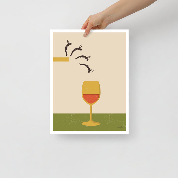 Wine Dive Wall Art, Wine Poster, Retro Wine Poster, Retro Alcohol Art, Alcohol Poster, Food Print, Vintage Kitchen Art, No Margin