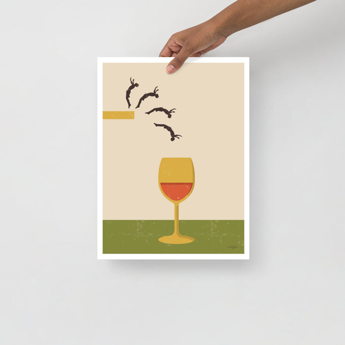 Wine Dive Wall Art, Wine Poster, Retro Wine Poster, Retro Alcohol Art, Alcohol Poster, Food Print, Vintage Kitchen Art, No Margin