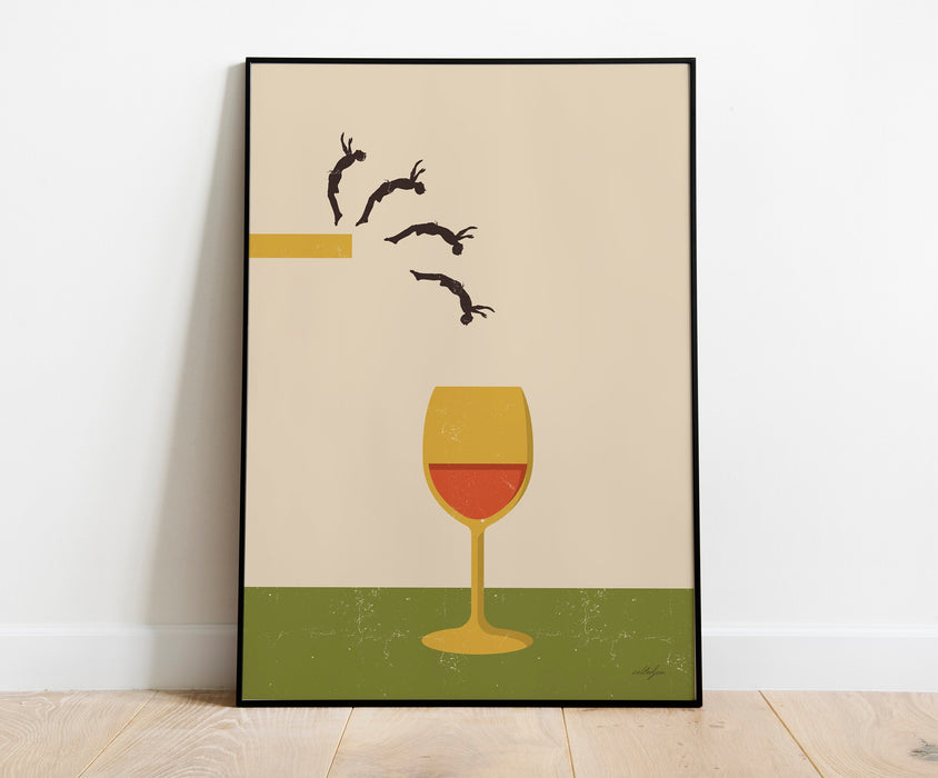 Wine Dive Wall Art, Wine Poster, Retro Wine Poster, Retro Alcohol Art, Alcohol Poster, Food Print, Vintage Kitchen Art, No Margin