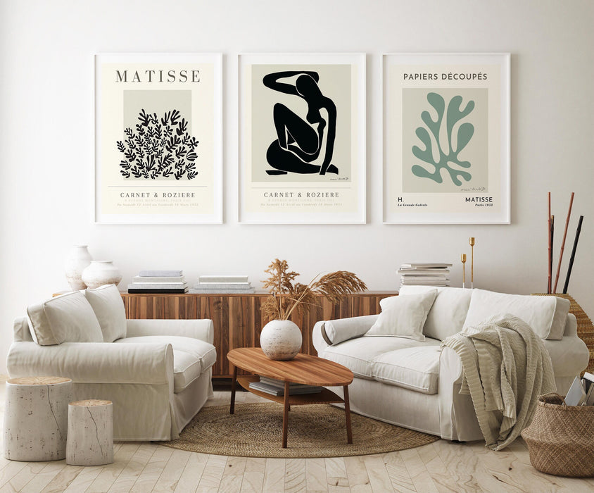 Modern Gallery Wall Poster Set, Beige Wall Art, Minimalist Wall Art, Matisse Print Set of 3, Black And White Wall Art