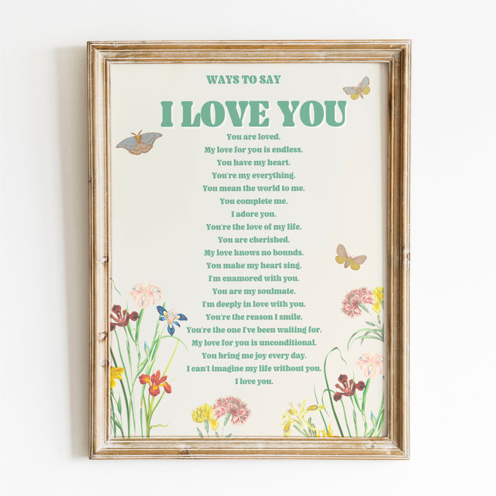 I Love You Wall Print, Digital Download Print, Retro Wall Decor, Large Printable Art, Downloadable Prints, Gift for wife, girlfriend gift