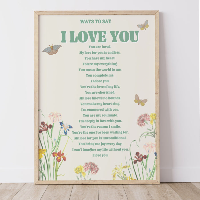 I Love You Wall Print, Digital Download Print, Retro Wall Decor, Large Printable Art, Downloadable Prints, Gift for wife, girlfriend gift