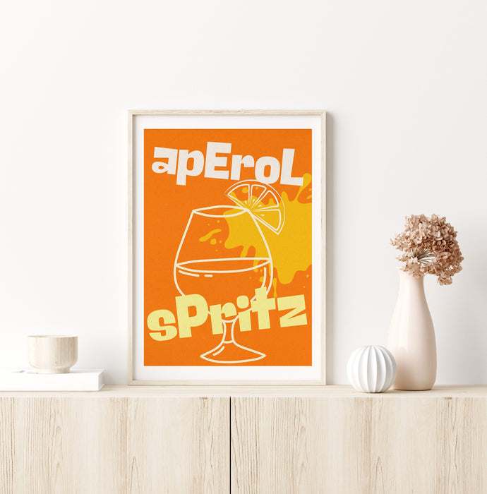 Aperol Spritz Print, Cocktail | Colorful Bar Cart Gallery Wall Set| Mid Century| Alcohol Prints| Bar Art| Drinks Wall Decor, Orange wall Art