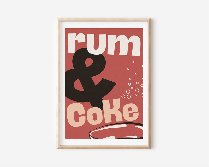 Rum and Coke Bar Art, Mid Century Art, Downloadable Prints, Retro, Gallery Wall, Wall Art, Vintage Liquor, Bar Decoration, Games Room Prints