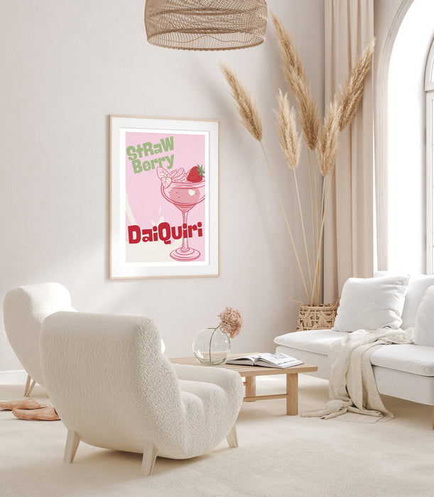 Strawberry Daiquiri Cocktail Print, Kitchen Art, Kitchen Decor, Boozy Gift, Cocktail Art, Retro Poster, Mid Century Modern Art, Alcohol Gift