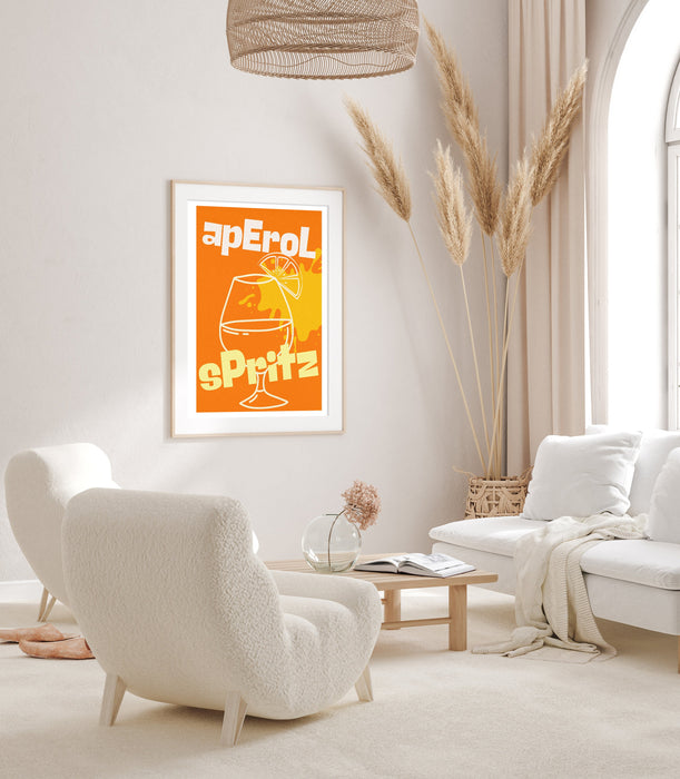 Aperol Spritz Print, Cocktail | Colorful Bar Cart Gallery Wall Set| Mid Century| Alcohol Prints| Bar Art| Drinks Wall Decor, Orange wall Art