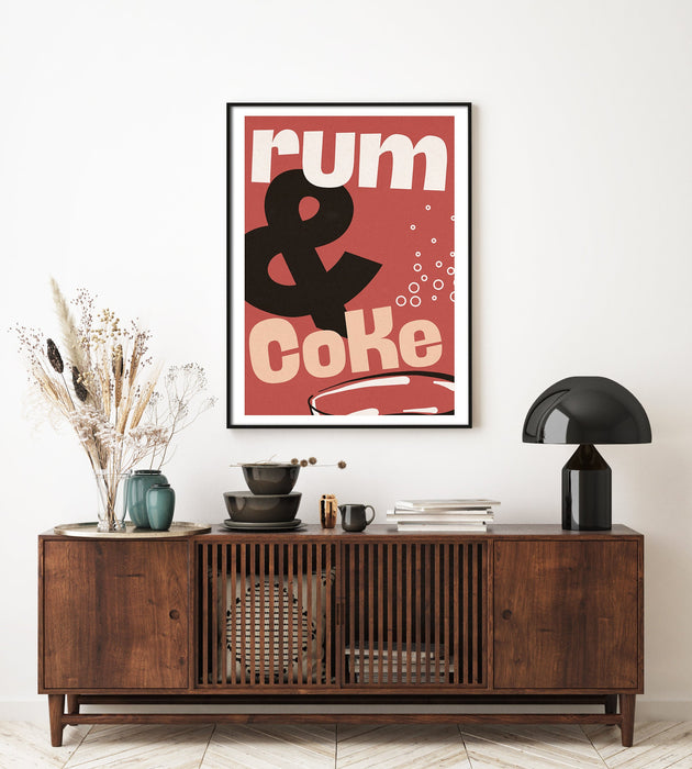 Vintage Rum & Coke Print, A3, A4 Poster, Retro, Gallery Wall, Mid Century Art, Wall Art, Vintage Liquor, Bar Art, Games Room Prints