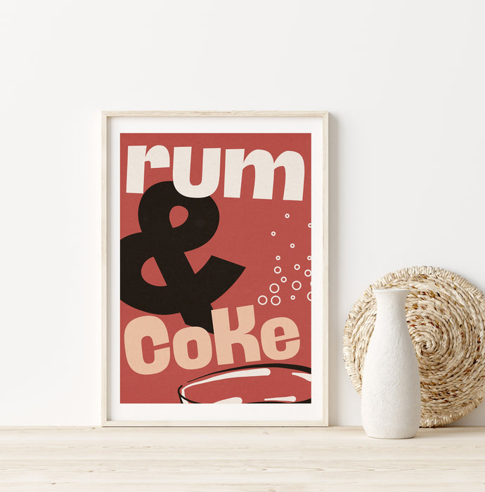 Vintage Rum & Coke Print, A3, A4 Poster, Retro, Gallery Wall, Mid Century Art, Wall Art, Vintage Liquor, Bar Art, Games Room Prints
