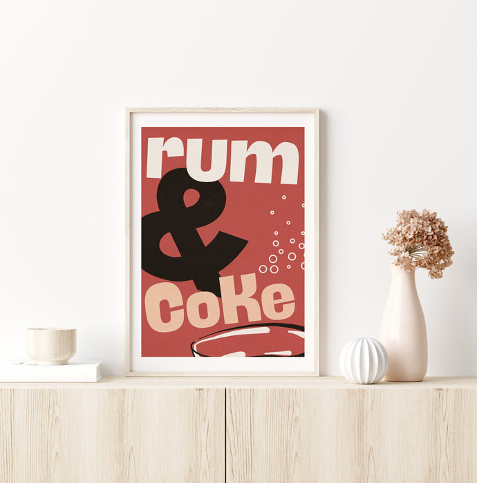 Rum and Coke Bar Art, Mid Century Art, Downloadable Prints, Retro, Gallery Wall, Wall Art, Vintage Liquor, Bar Decoration, Games Room Prints