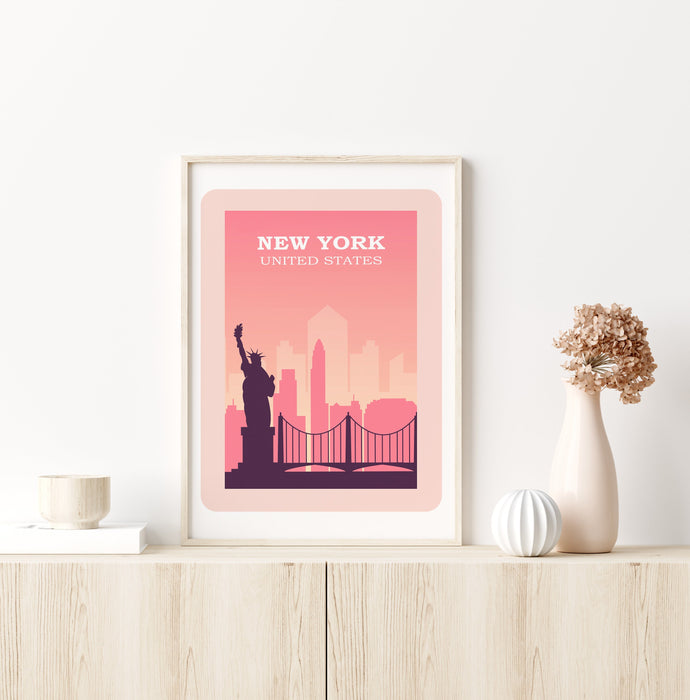 New York, Brooklyn bridge, Statue of Liberty, New York art print, New York art prints, New York wall art, New York poster, New York skyline
