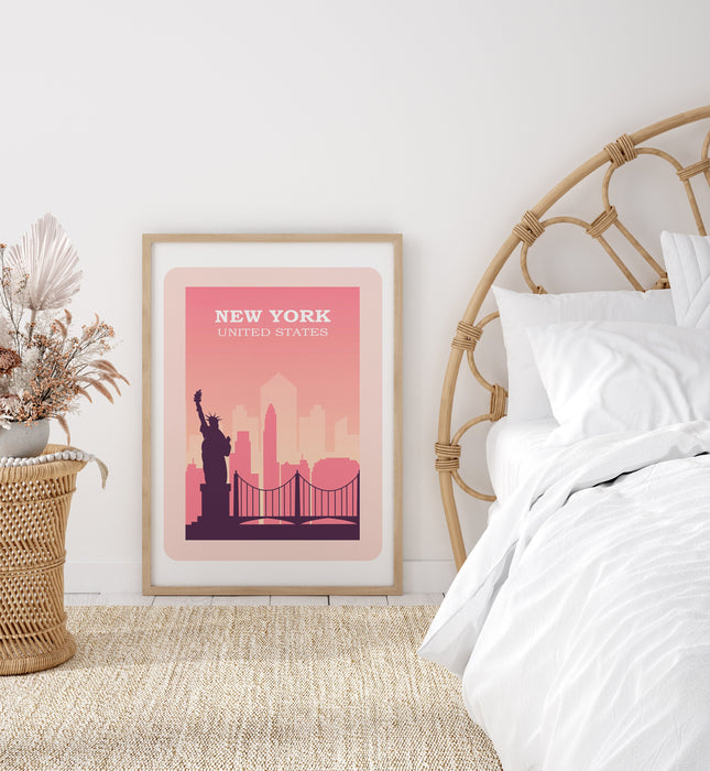New York, Brooklyn bridge, Statue of Liberty, New York art print, New York art prints, New York wall art, New York poster, New York skyline