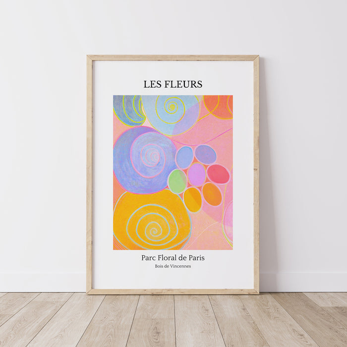 Printed Orange and Pink Wall Art, Flower Market Print, Watercolor Botanical Poster, Paris Flower Market Poster, Hilma af Klimt, Abstract art