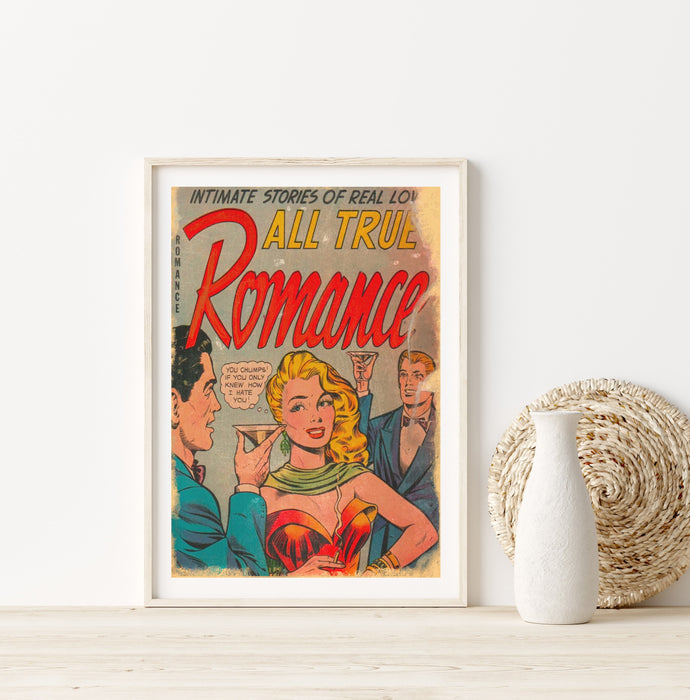 Vintage Comic Romance Love Pop Art, Vintage Retro Wall Art Decor Print,  Poster Aesthetic, Poster Vintage, Comic Book Cover,Digital Download