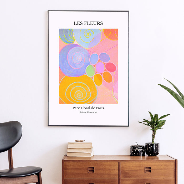 Printed Orange and Pink Wall Art, Flower Market Print, Watercolor Botanical Poster, Paris Flower Market Poster, Hilma af Klimt, Abstract art