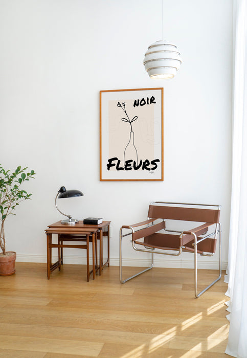 Black Flower Poster, French Flower Poster, Black Wall Art, Noir Fleurs, Minimalist Art, Modern Art, Gift For Her, Line Drawing, Graphic Art
