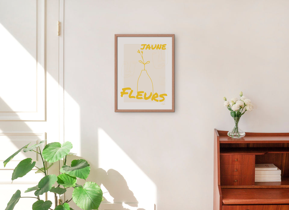 Yellow French Flower Art, Jaune Fleurs, Botanical Wall Art, Yellow Wall Art, Flower Print,  Modern Print, Yellow Decor, Abstract Art