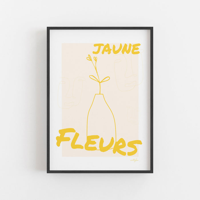 Yellow French Flower Art, Jaune Fleurs, Botanical Wall Art, Yellow Wall Art, Flower Print,  Modern Print, Yellow Decor, Abstract Art