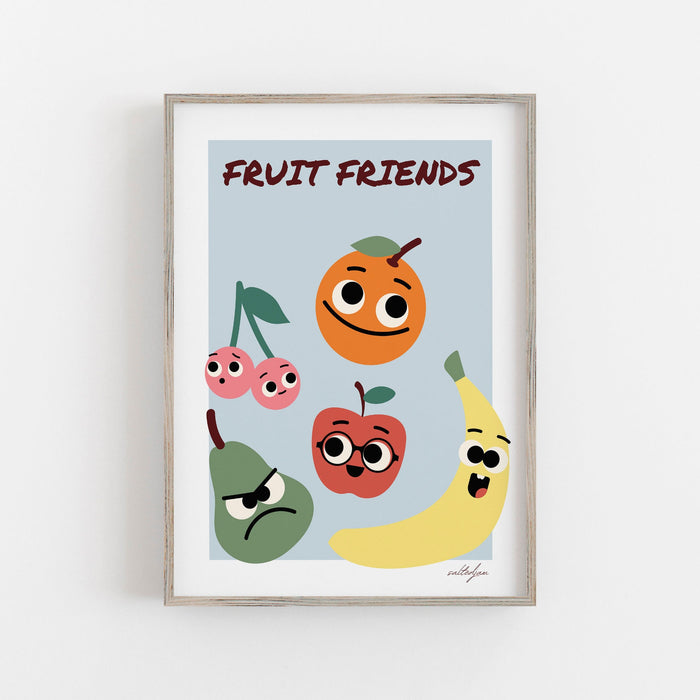 Fruit Friends Art Print, Kids Room Decor, Unique Nursery Decor, Kitchen Wall Art, Playroom Print, Kawaii Fruit Art