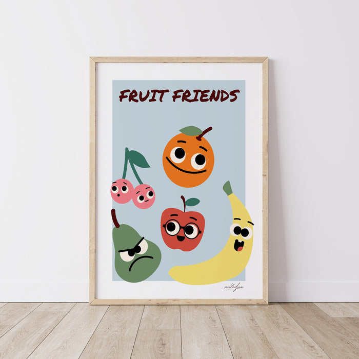 Fruit Friends Art Print, Kids Room Decor, Unique Nursery Decor, Kitchen Wall Art, Playroom Print, Kawaii Fruit Art