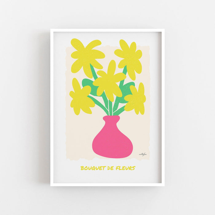 Colourful Flower Poster Print, Yellow Flower Bouquet Wall Art, Modern Fine Art Giclée Poster