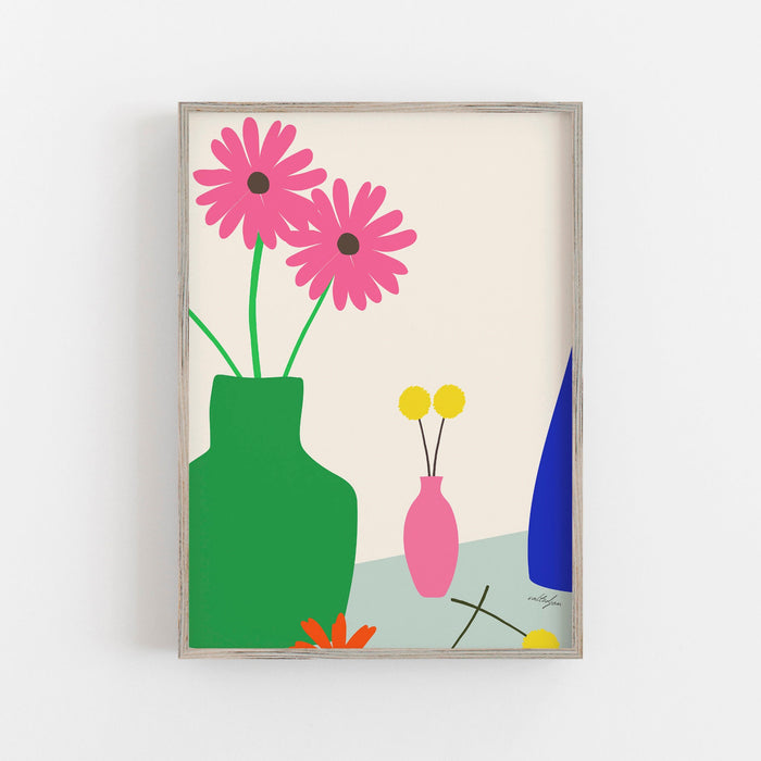 Set of 2 Botanical Digital Prints, Minimalist Colorful Flower Vase Art Print, Plant Art Print, Botanical Poster