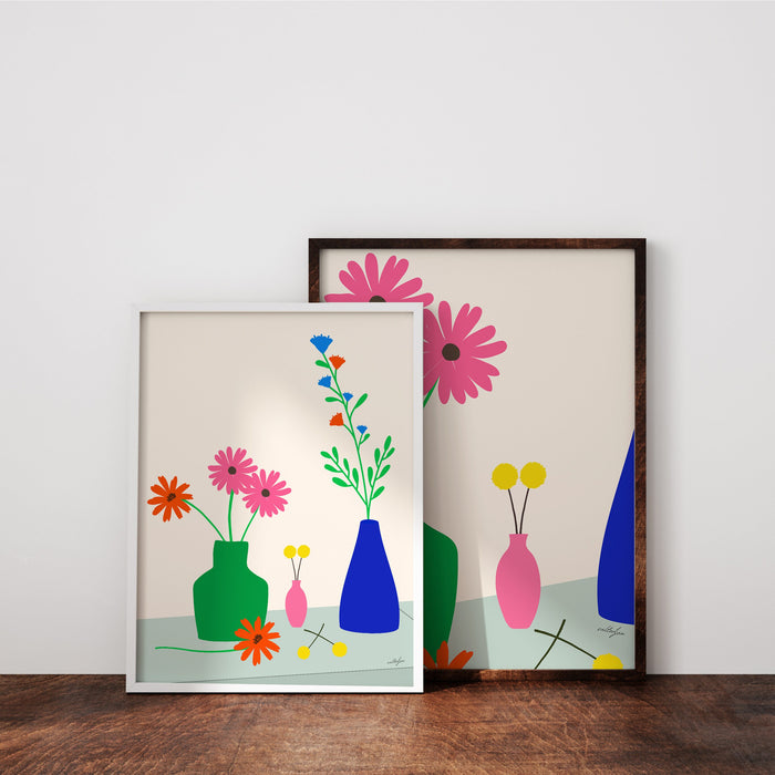 Set of 2 Botanical Digital Prints, Minimalist Colorful Flower Vase Art Print, Plant Art Print, Botanical Poster