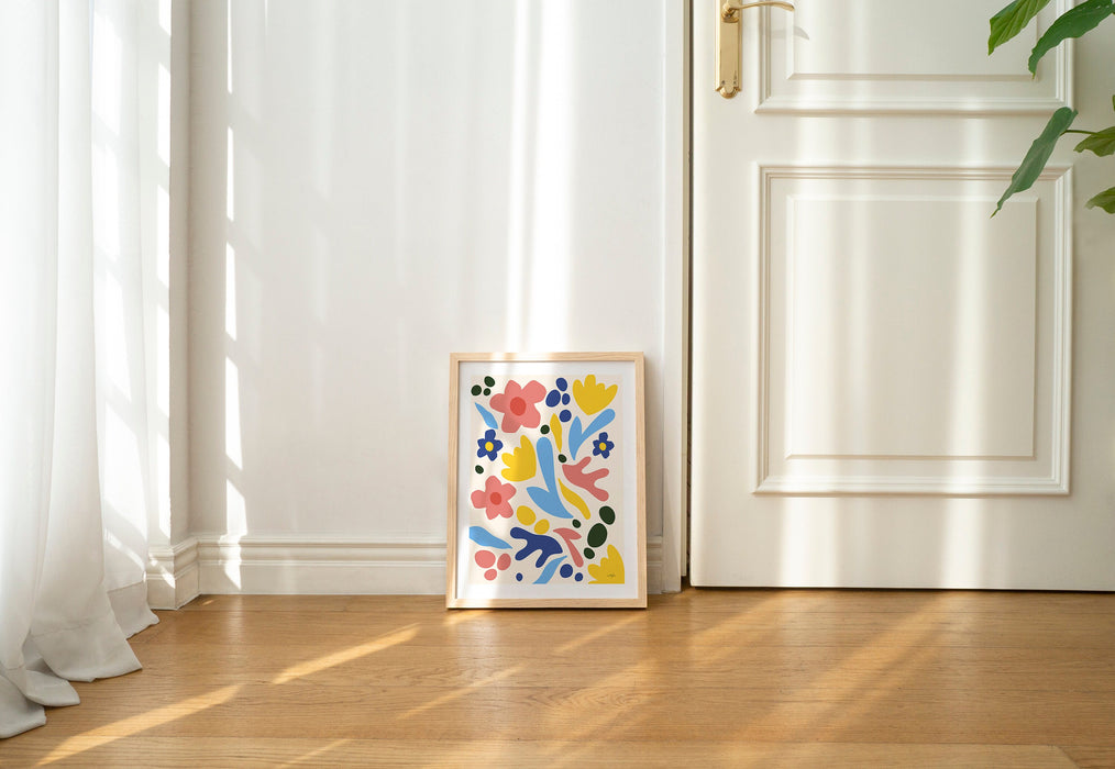 Orange Blue Pink Abstract Flower Print Art Poster, Retro Flower Print Poster, Floral Print, Orange Blue Pink Decor, Flower Poster